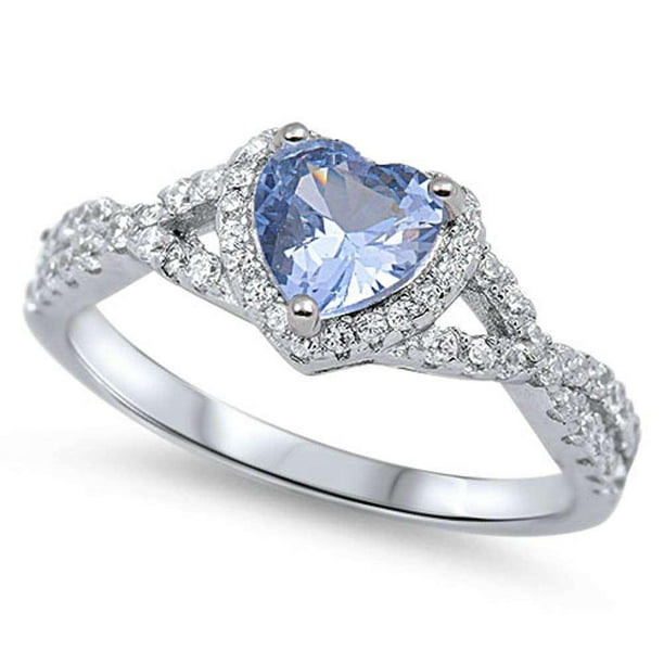 Heart Shape Simulated Tanzanite & Cubic Zirconia .925 Sterling Silver Ring Sizes 5-9 